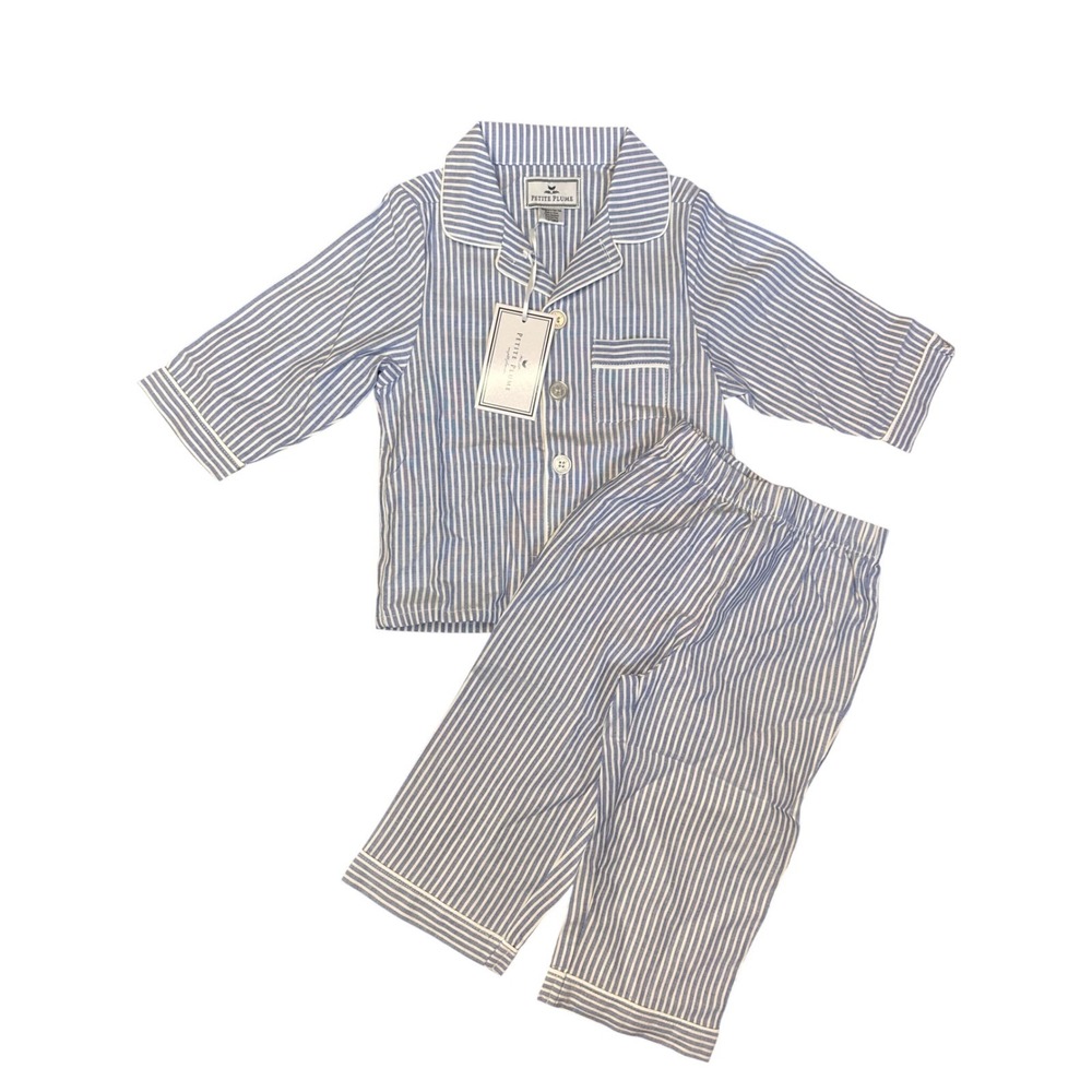 NEW Petite Plume French Blue Seersucker 12/18M Pajama Set SPJBSS1218 Striped